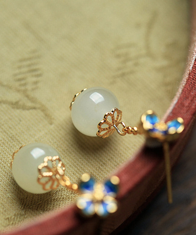 Cyan Sterlin Silver Jade Enamel Drop Earrings