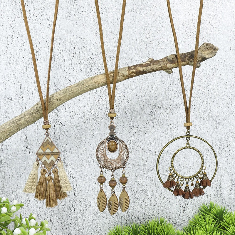 Style Tassel Flower Pendant Style Retro Necklace