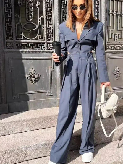 Bodysuit Style Blazer & Wide Leg Pants Coord Set