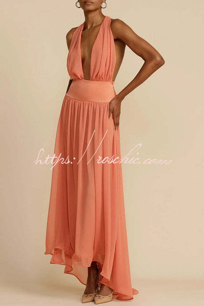 Femininity and Elegance Tulle Halter Neck Backless Maxi Dress