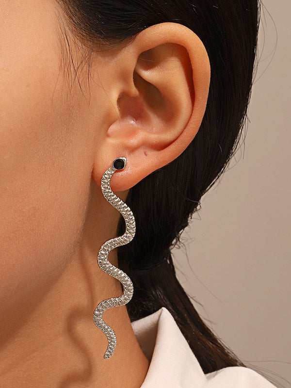 Geometric Rhine Stones Snake Shape Color Drop Earrings