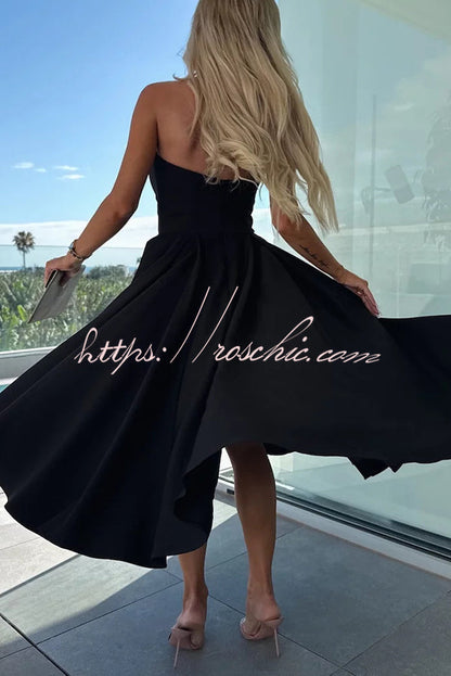 Sweet Cascade Color Off Shoulder Pocket Full Hem Midi Dress