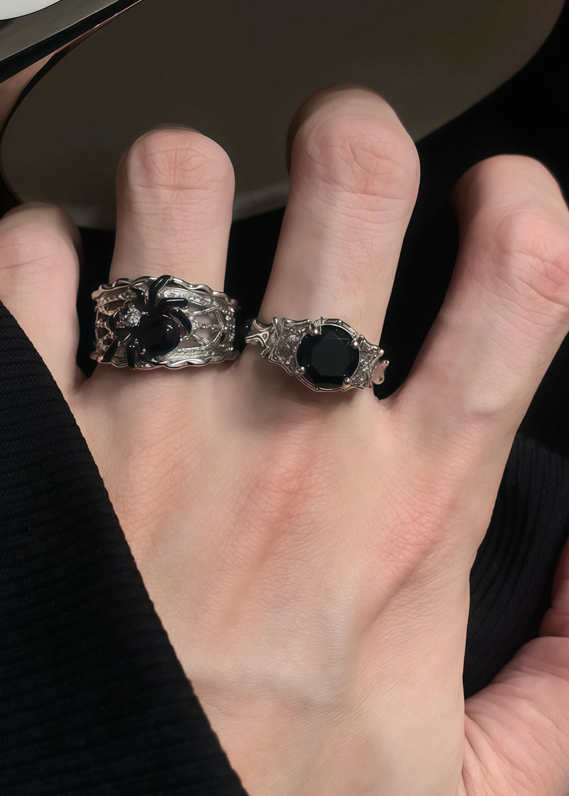 Dark Style Spider Tungsten Steel Open Ring Two Piece Set