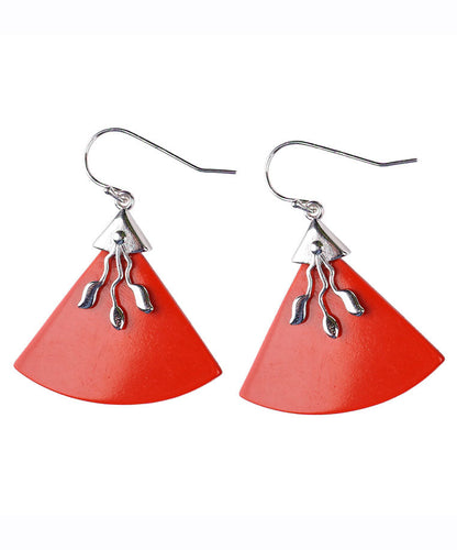Red Sterling Silver Triangular Cinnabar Drop Earrings