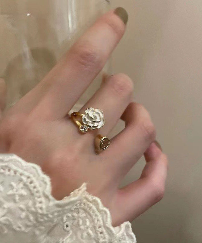 Camellia Heart Ring Design Open Adjustable Finger Two-piece Set