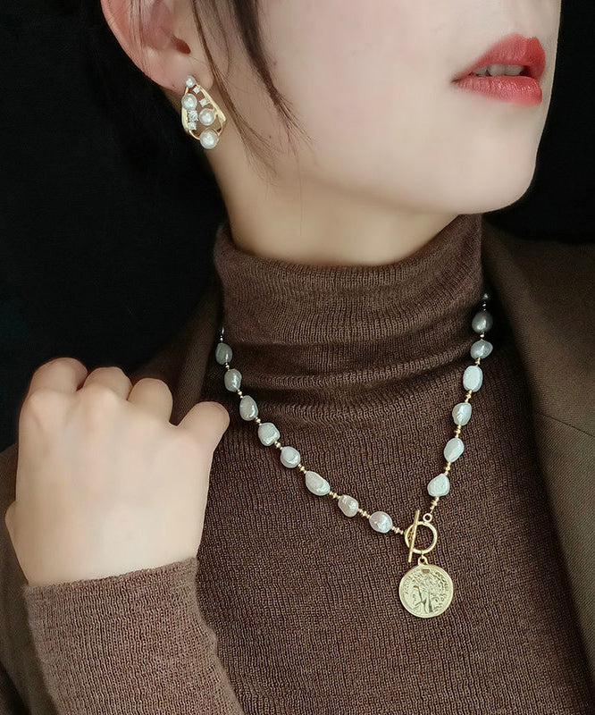 Stylish White Copper Alloy Asymmetric Pearl Pendant Necklace