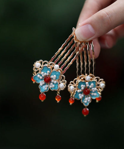 Retro Gold Sterling Silver Overgild Pearl Enamel Hairpin