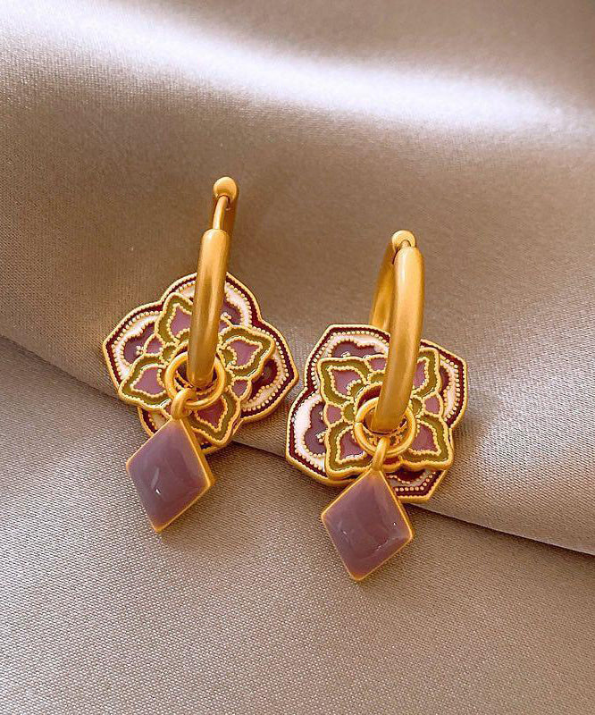 New Purple Copper Alloy Enamel Hoop Earrings