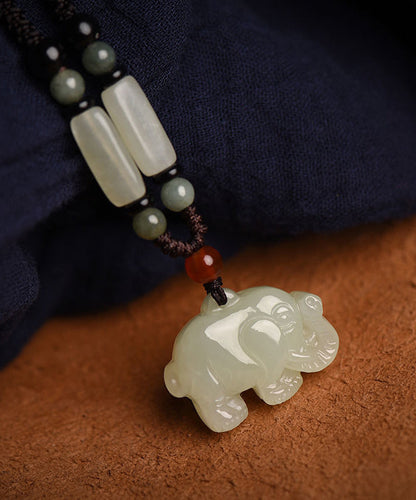 Diy Hand Knitting Jade Little Elephant Pendant Necklace