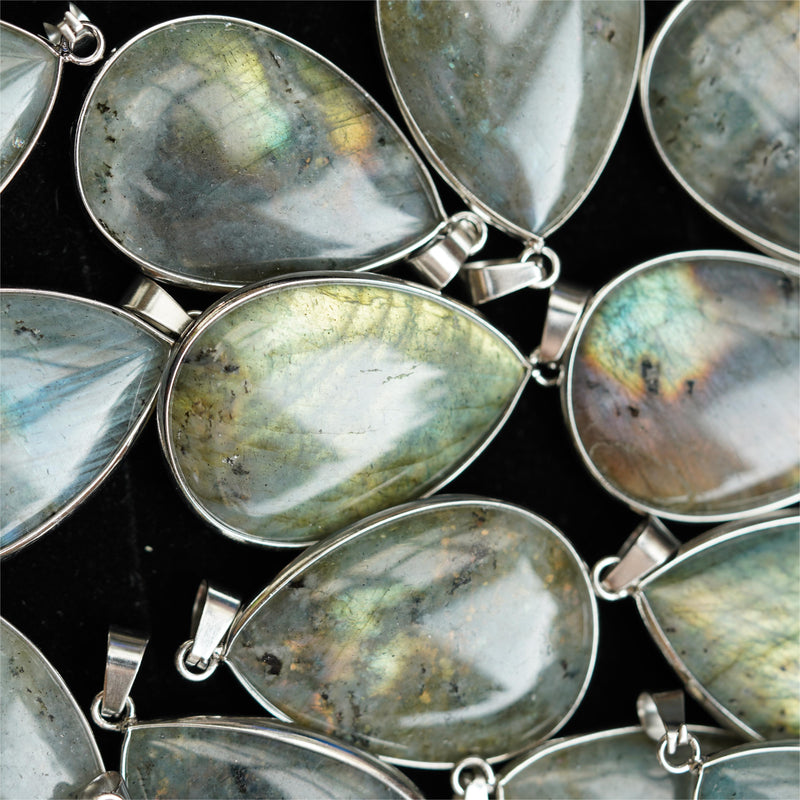 35mm Mixed Crystal Teardrop Pendant With Gold or Silver Trim