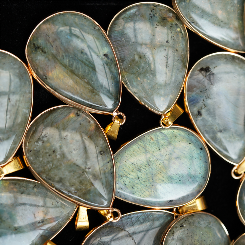 35mm Mixed Crystal Teardrop Pendant With Gold or Silver Trim