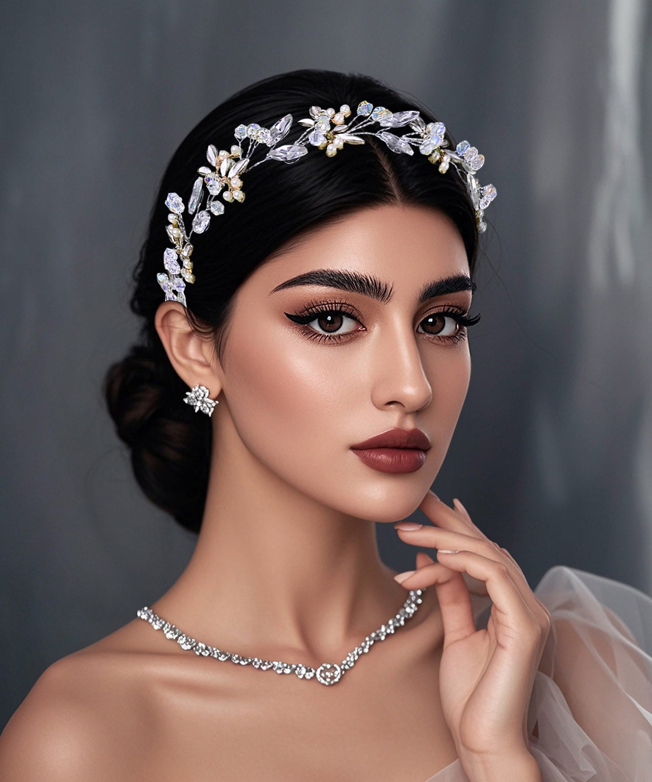 Silk Weave Zircon Bride Hairpiece