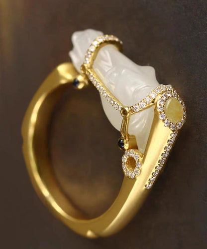 Gold Horse Head Jade Zircon 14k Gold Rings