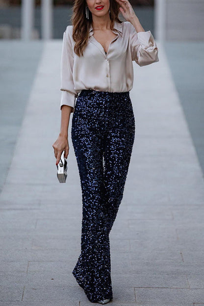Living the Dream Satin Long Sleeve Button Relaxed Blouse