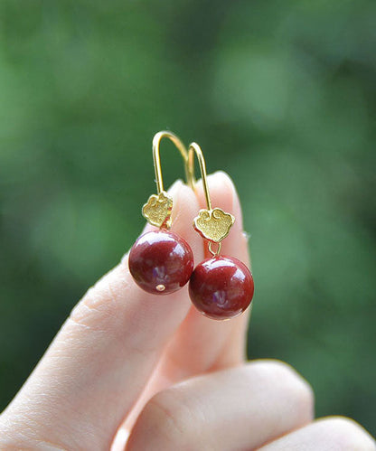 Classy Red Sterling Silver 18k Gold Cinnabar Drop Earrings