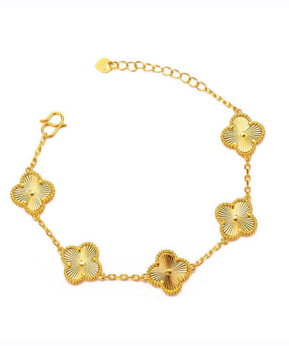 Novelty 24k Gold Four Leaf Clover Chain Bracelet