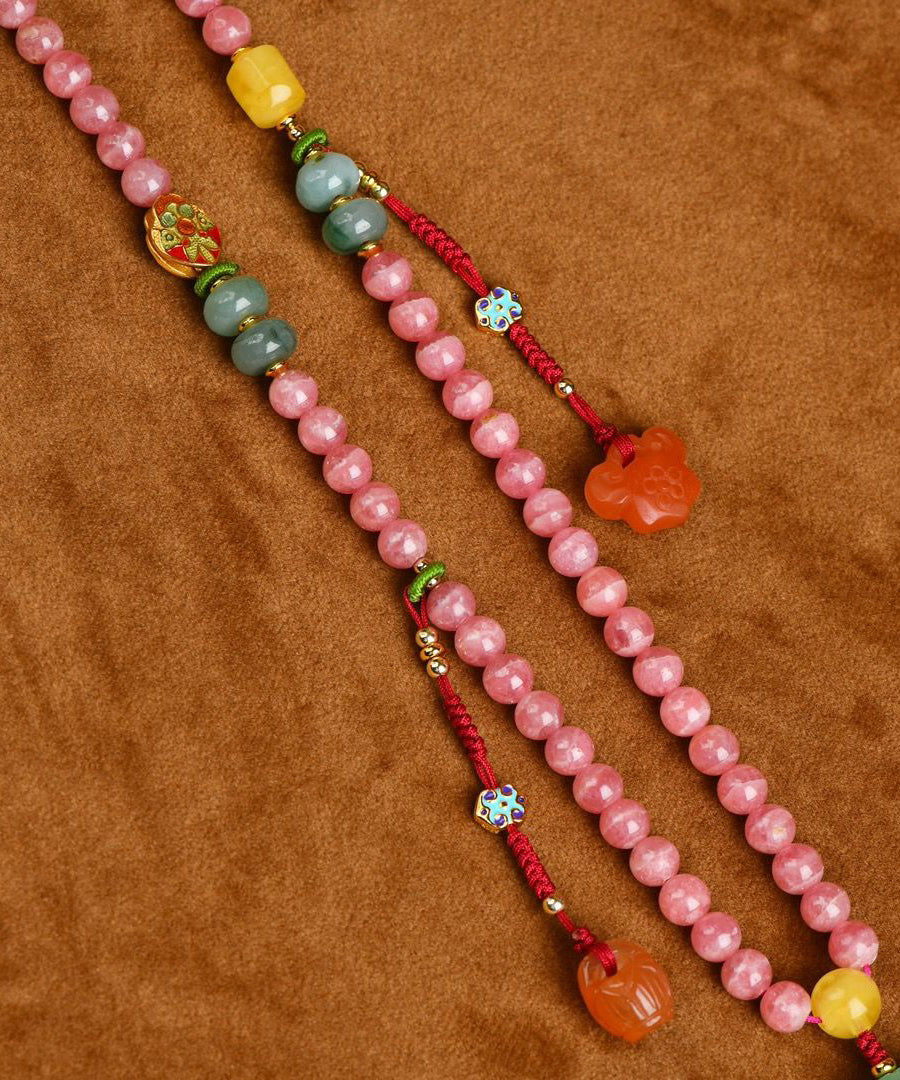 Water Red Jade Pearl Gem Stone Beading Pendant Necklace