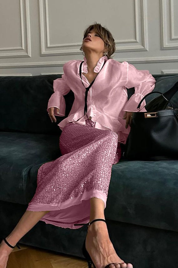 Sheer Bell-sleeve Stylish Blouse