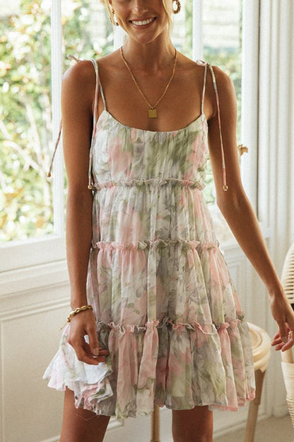 Capri Kisses Tiered Ruffle Smocked Back Slip Mini Dress