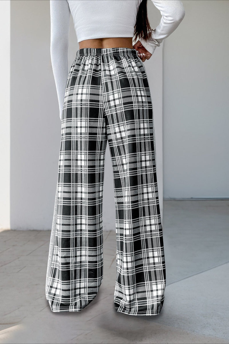 Plaid Elastic Waist Loose Fit Pants