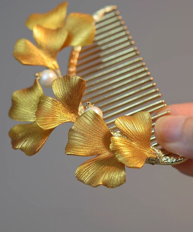 Yellow Sterling Silver Overgild Ginkgo Leaf Hairpin