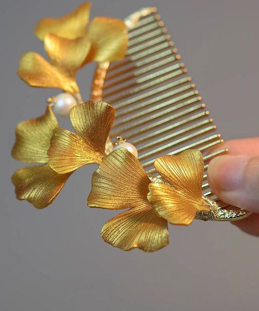 Yellow Sterling Silver Overgild Ginkgo Leaf Hairpin