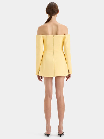 Off-shoulder Strapless Blazer Dress for Zipper Two Pocket Long Sleeve Backless Mini Dress