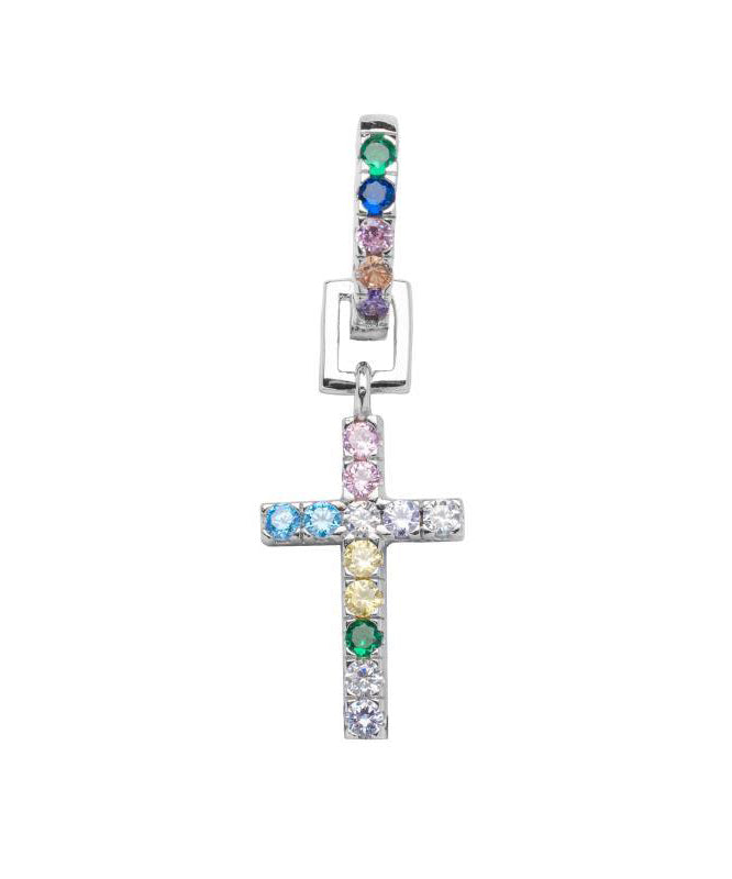 Rainbow Sterling Silver Zircon Cross Hoop Earrings