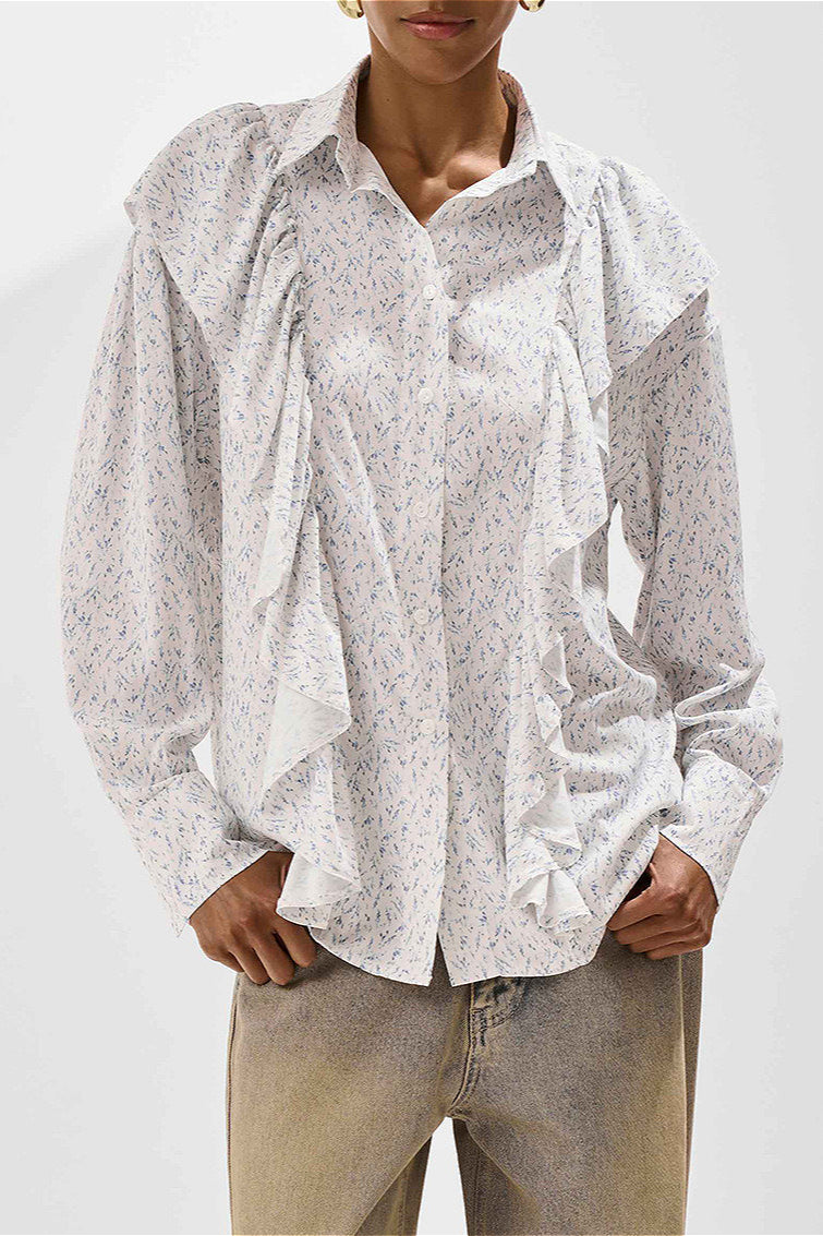 Loose Ruffled Printed Blouse