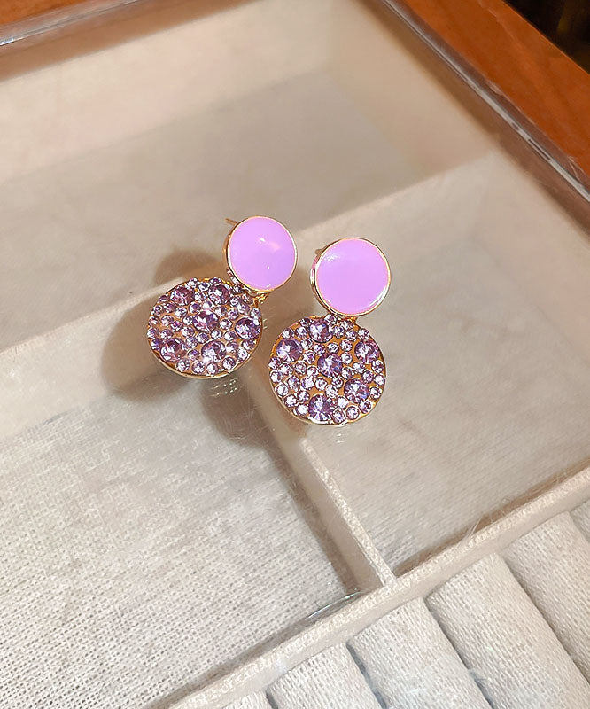 Purple Sterling Silver Alloy Zircon Circular Drop Earrings