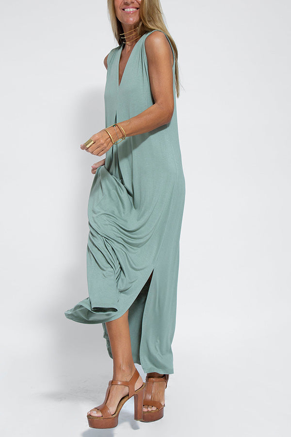 Is Eternal Knit Color Sleeveless Slit Maxi Dress