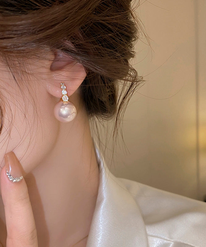 Pink Copper Alloy Pearl Hoop Earrings