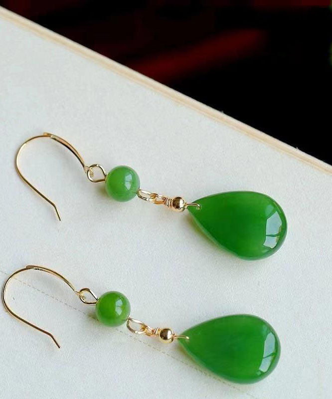 Green Sterling Silver Inlaid Jade Water Drop Drop Earrings