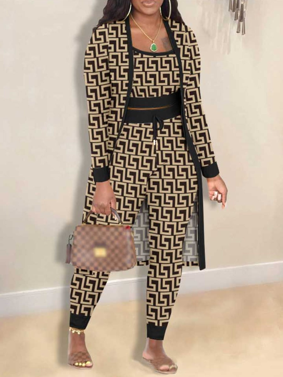 Cami Geometric Print Drawstring Three Piece Pants Set Bo5084