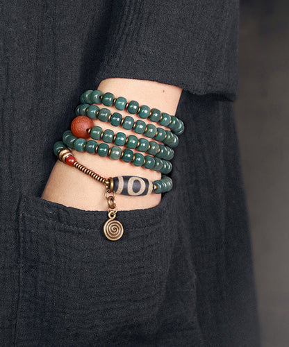 Green Copper Bodhi Beading Tassel Charm Bracelet Necklace
