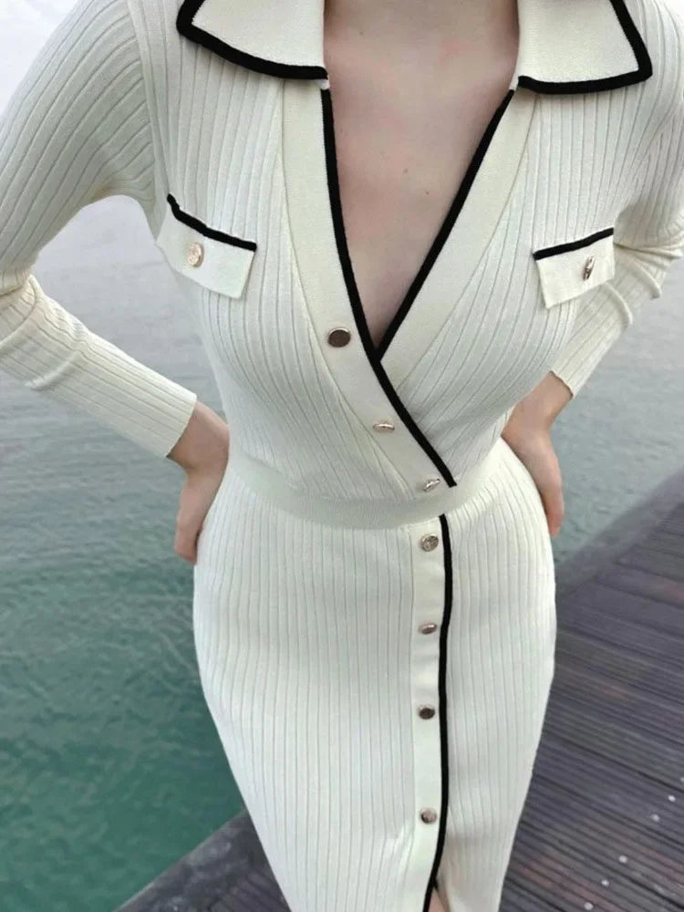 Side Slit Maxi Dresses for Knitted Slim Bodycon Dress ’s Holiday Party Temperament Evening Dress Woman