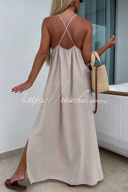 Color Resort Style Spaghetti Strap Backless Maxi Dress