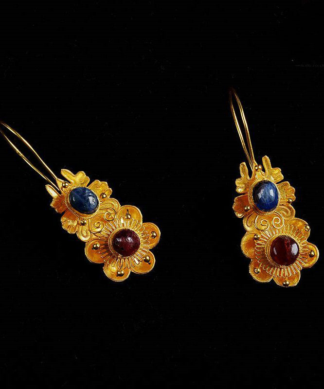 Classy Yellow Inlaid Gem Stone Drop Earrings