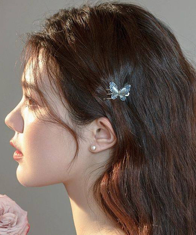 Blue Alloy Zircon Butterfly Crystal Hairpin Two-piece Set