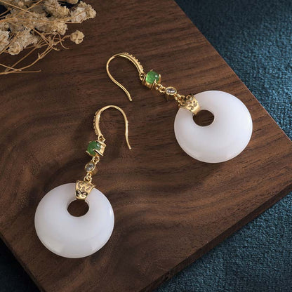 Fengshui White Jade Blessing Drop Earrings