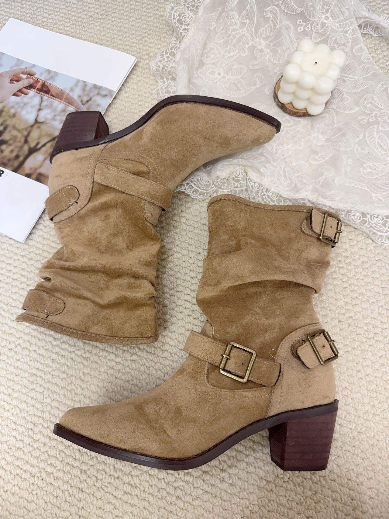 White Ankle British Style Belt Buckle Martin Temperament Length Boots