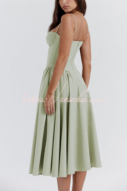 Color Slim Fit Suspender Pocket Midi Dress