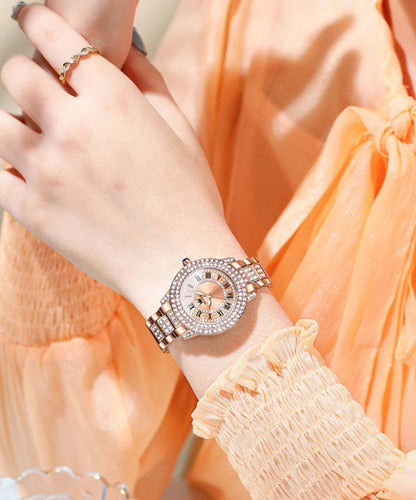 Rose Gold Zircon Stainless Steel Zircon Quartz Movement Watches