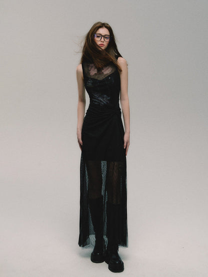 Mesh Panel Maxi Dress