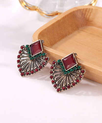 Rainbow Alloy Zircon Crystal Fan-shaped Stud Earrings