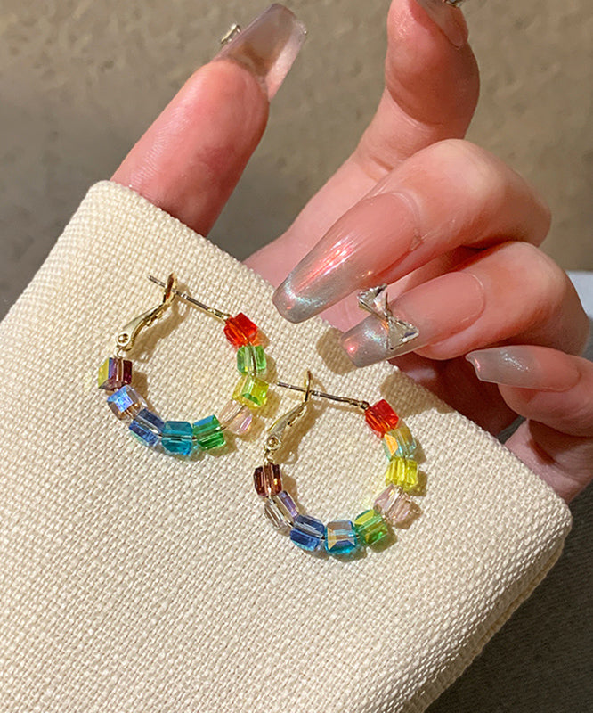 Diy Rainbow Sterling Silver Alloy Crystal Sugar Cube Hoop Earrings