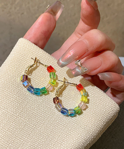 Diy Rainbow Sterling Silver Alloy Crystal Sugar Cube Hoop Earrings