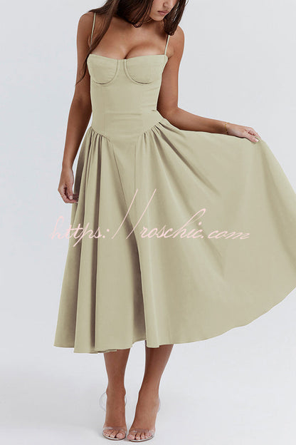 Color Slim Fit Suspender Pocket Midi Dress