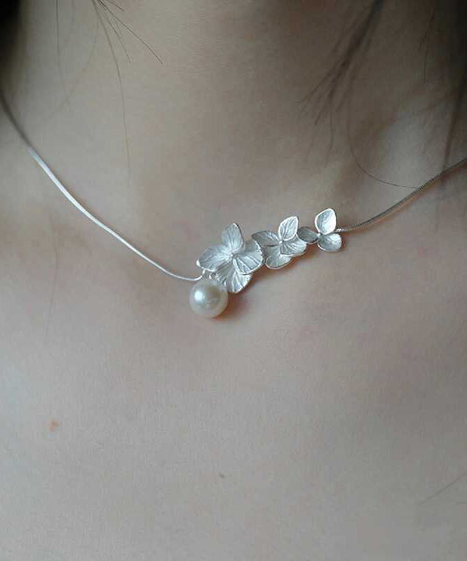 Classy White Sterling Silver Pearl Necklace