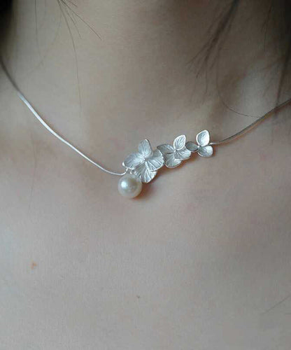 Classy White Sterling Silver Pearl Necklace